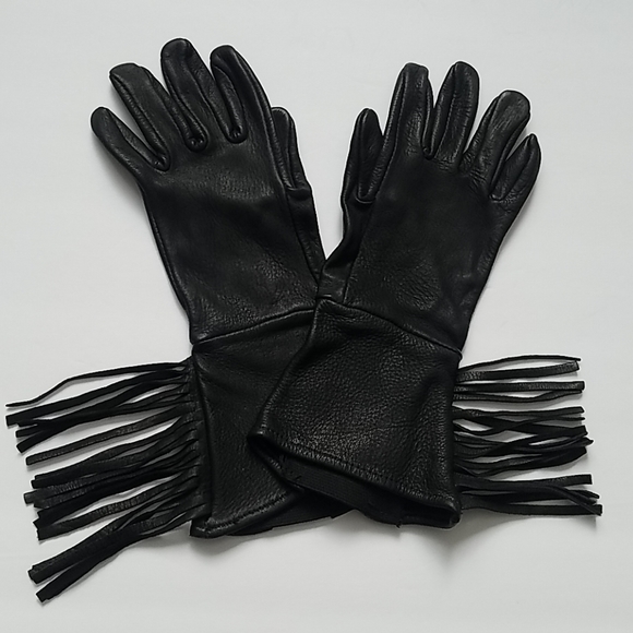 Unknown Accessories - Black leather fringe gloves